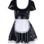 LinaLind - Französisches Dienstmädchen-Kostüm Liza aus glänzendem PU - schwarzes Wetlook-Kleid mit Schürze, sehr elastisch & figurbetont